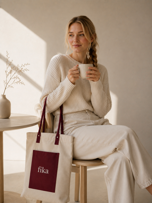Fika Blå Canvasväska i Premiumkvalitet