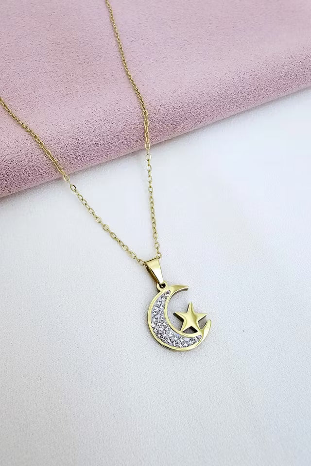 Stål, Stoned Crescent och Star Halsband (new-v3)