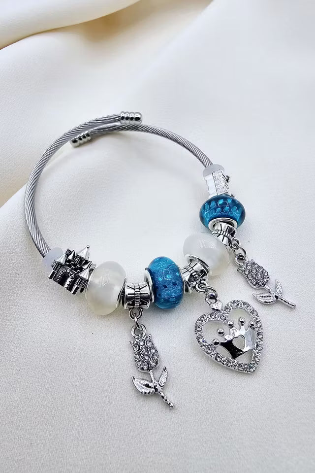 Pandora i stål med tulpan och kronhjärtafigur (new-v3)