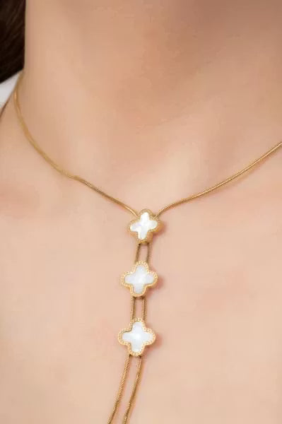 3-delad vit färg stålklöver halsband (new-v3)