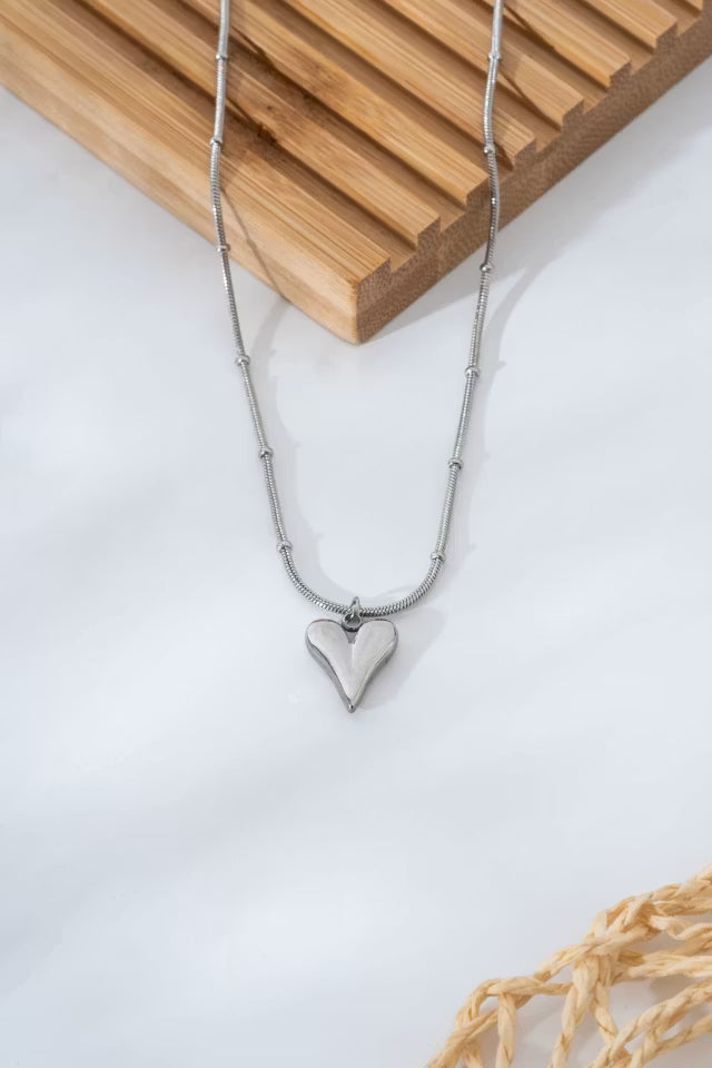 Stål hjärta Silver halsband (new-v3)