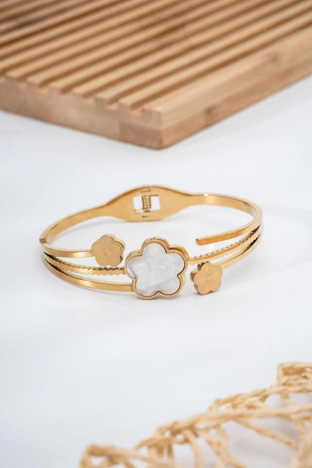 Stål vit pärlemor stenarmband (new-v3)