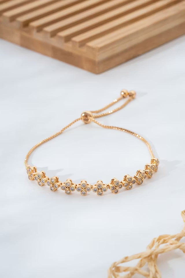 Justerbart guld VIP-armband med blommotiv (new-v3)