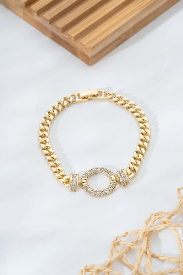 Guld Gul sten Detaljerad tjock kedja VIP-armband (new-v3)