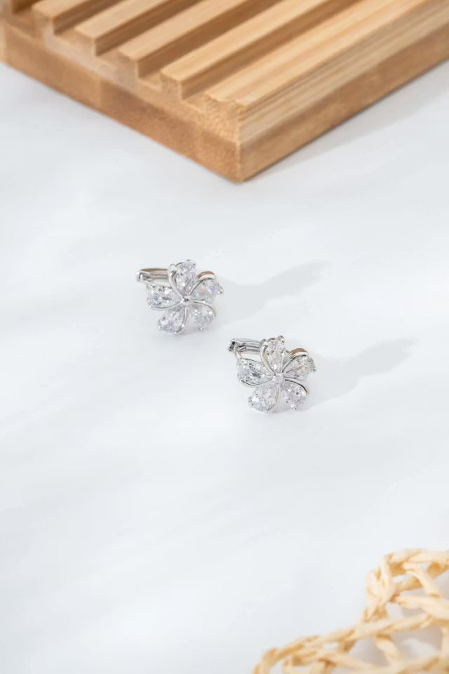 Silver färg blommotiv sten örhängen (new-v3)