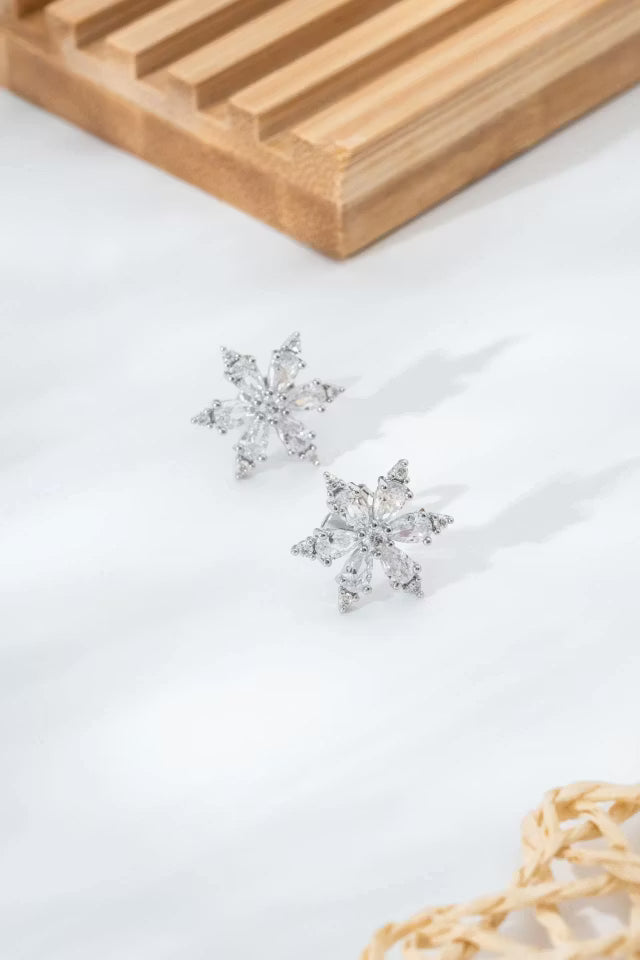 Silverfärgade snöflingaformade glittrande örhängen (new-v3)
