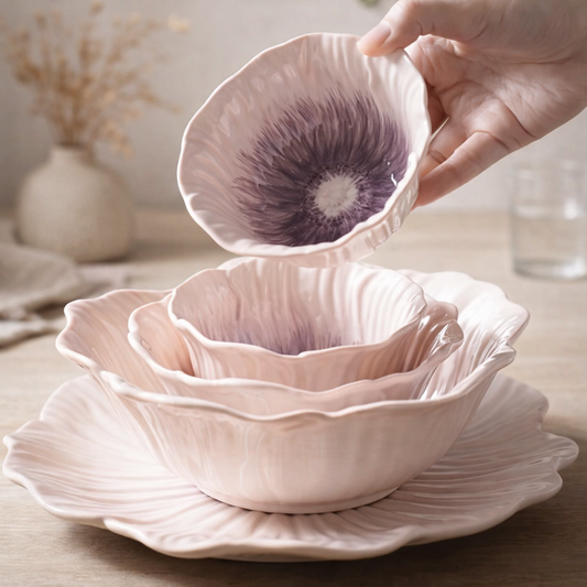 Ceramic Plate Relief Purple Floral