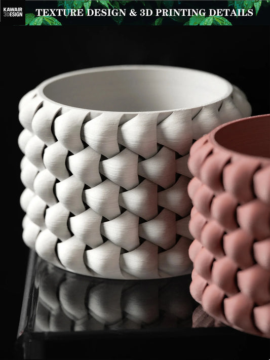 Modern Minimalist 3D Printed Plant Pot – Biodegradable Flower Planter for Home Decor, Eco-Friendly Sustainable Gift (Tri-Weave)