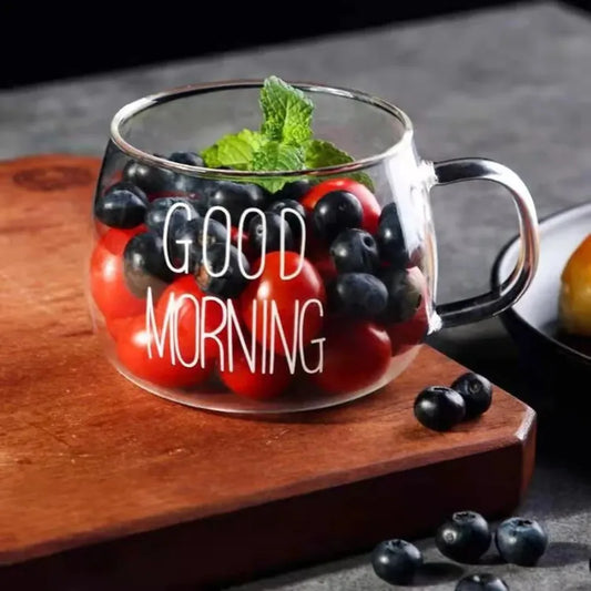 1pc Creative Glass Coffee Tea Cup 350ml Letter Printed Mug Drinks Dessert Breakfast Milk Cup Glass Mugs Handle Drinkware