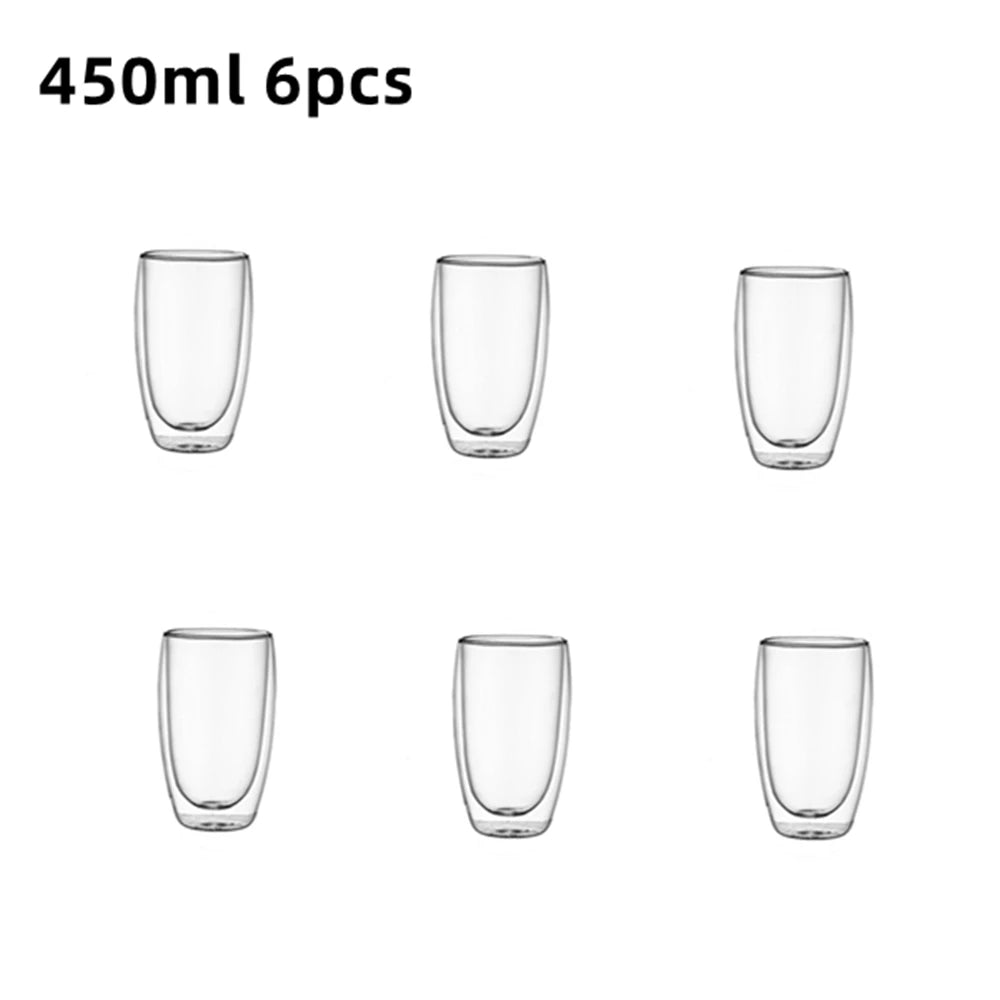 80/250/450ml Double-Wall Insulated Clear Glass Espresso Cups Perfect for Tea, Coffee, Latte, Cafe, Milk, Restaurant Use