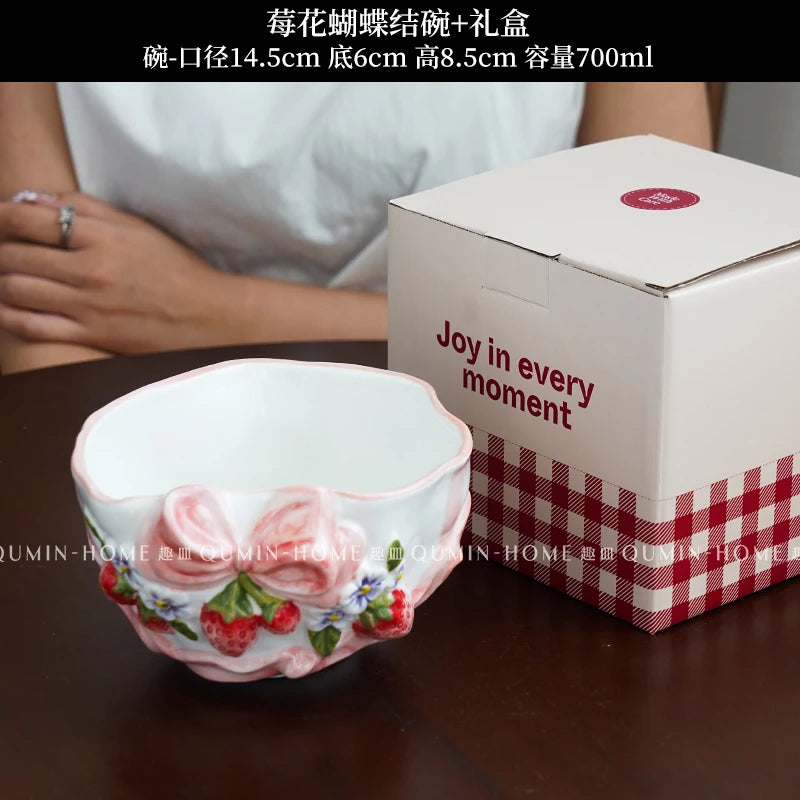 Vintage Berry Floral Bow Coffee Mug Set Creative Ceramic Tea Cup