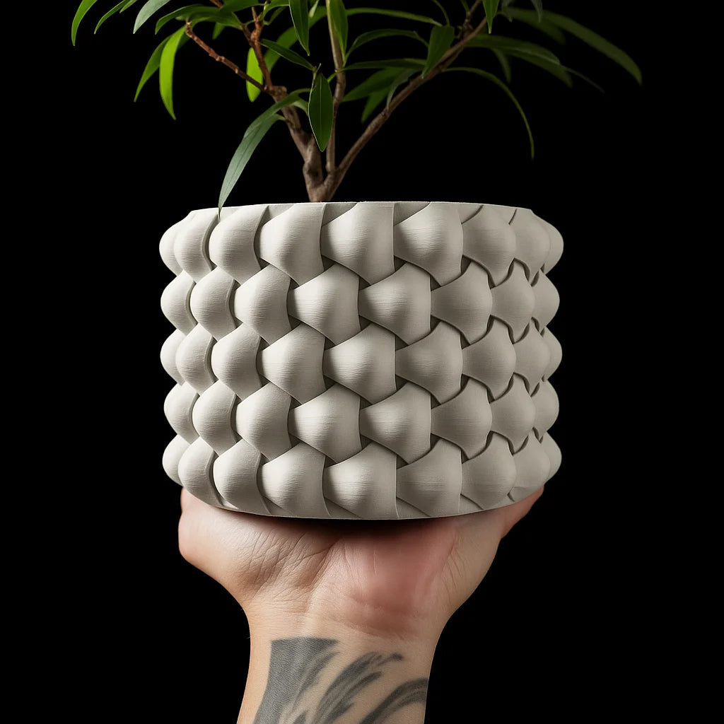 Modern Minimalist 3D Printed Plant Pot – Biodegradable Flower Planter for Home Decor, Eco-Friendly Sustainable Gift (Tri-Weave)