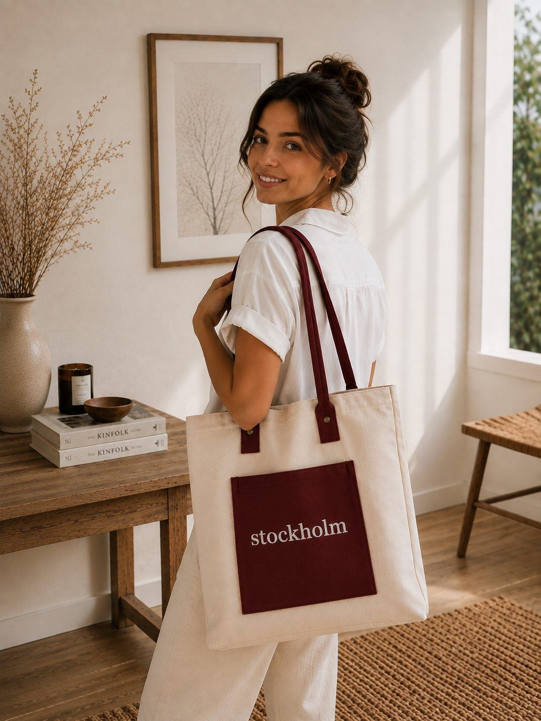 Stockholm Röd Blå Toteväska För Vardag Och Resor Med Slitstark Tygkonstruktion