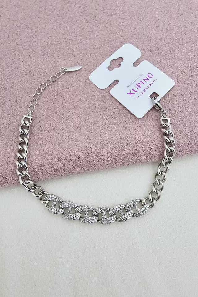 Xuping, Silverfärgat Kedjearmband med Zirkonstenar (new-v3)