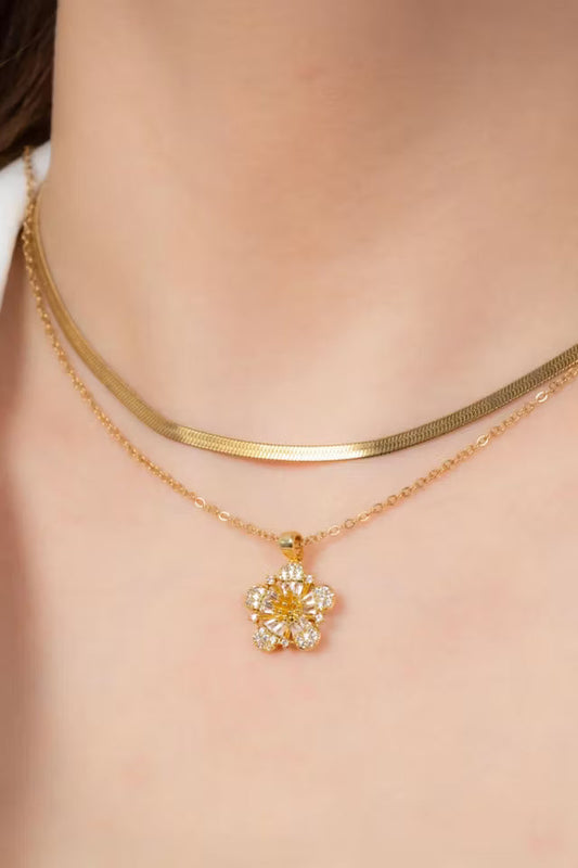 Blommahalsband med dubbelkedja i stål (new-v3)