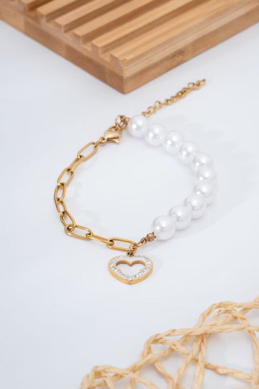 Stål hjärta Pearl Armband