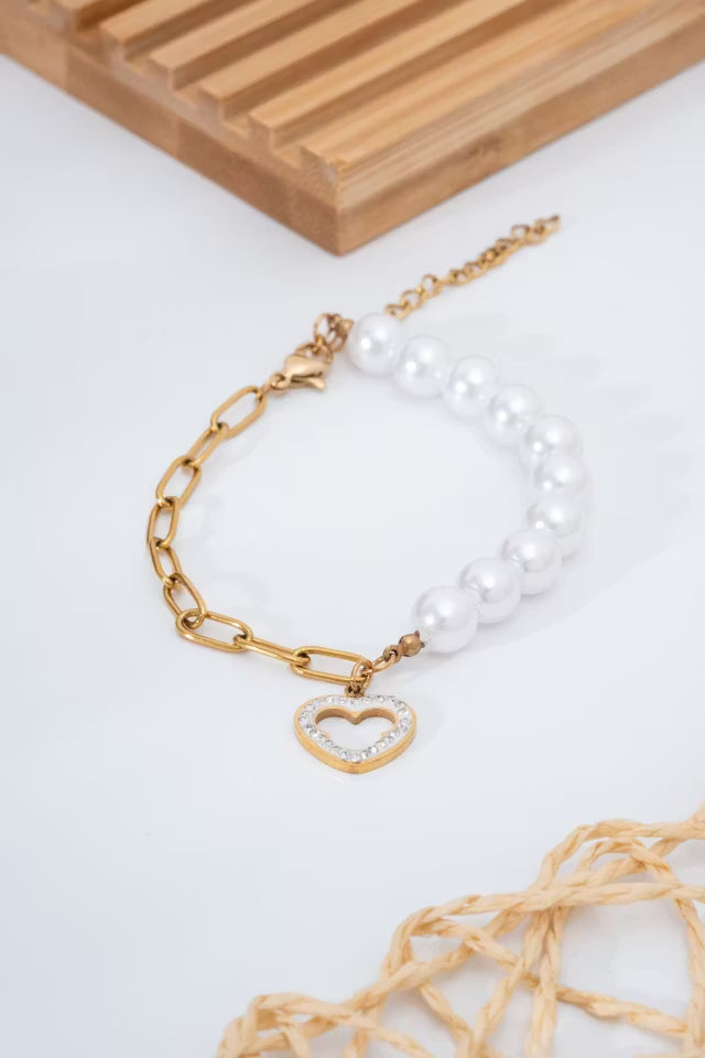 Stål hjärta Pearl Armband (new-v3)