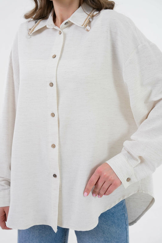 Naturkrage och ryggaccessoardetaljerad överdimensionerad (new-v3)