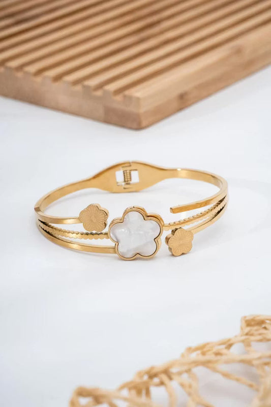 Stål vit pärlemor stenarmband (new-v3)