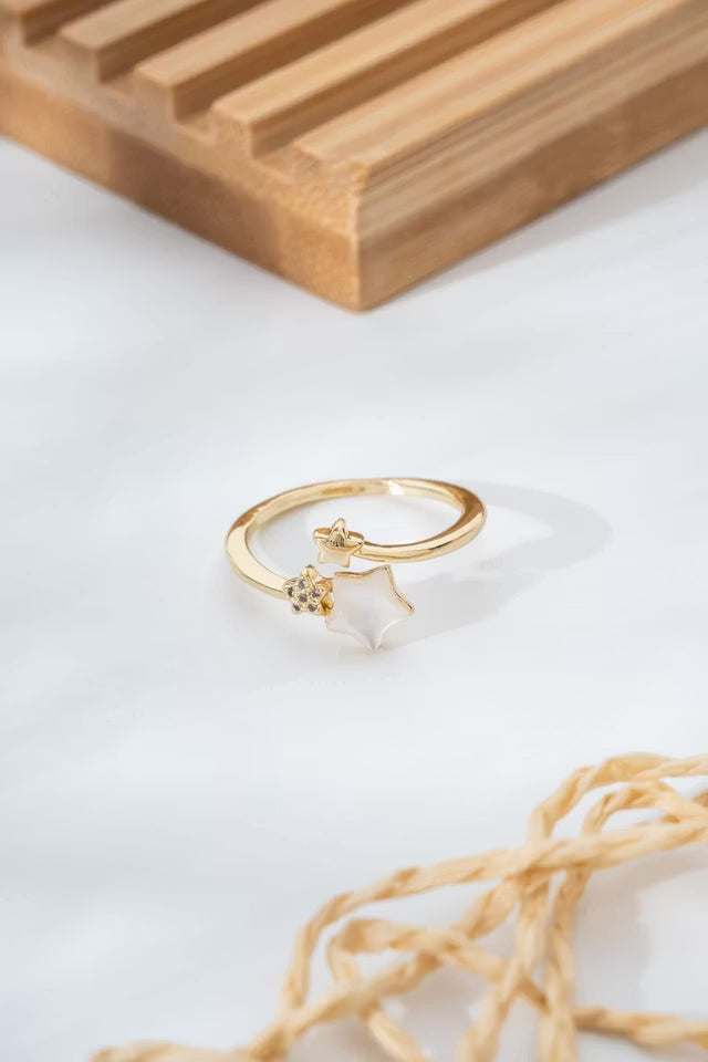 Star Figured Stone Detaljerad Guld Gul Justerbar Ring (new-v3)