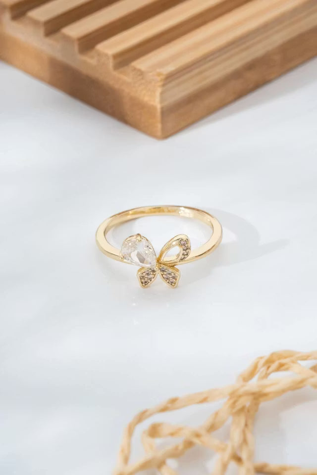 Butterfly Wing Figured Stone Detaljerad Guld Gul Dam Ring (new-v3)