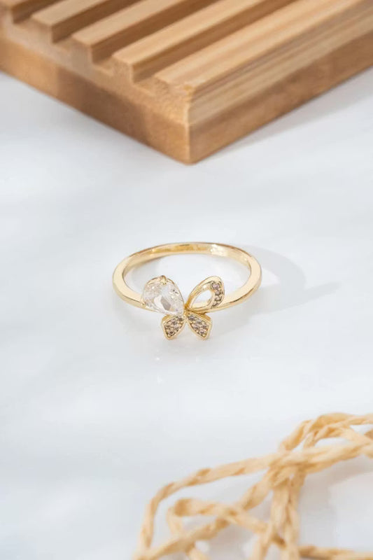 Butterfly Wing Figured Stone Detaljerad Guld Gul Dam Ring (new-v3)