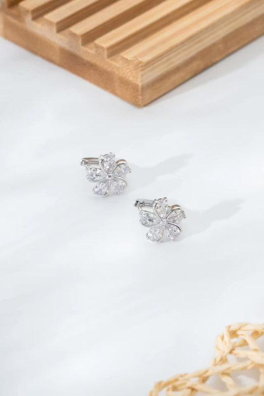Silver färg blommotiv sten örhängen (new-v3)