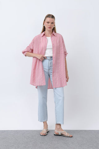 "Randig Tunik med Knappdetaljer - Rosa (new-v3)