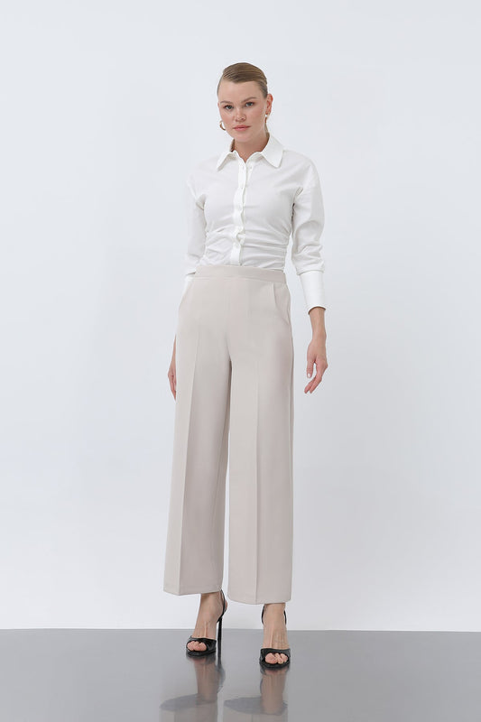 Rak skurna byxor för kvinnor beige (new-v3)