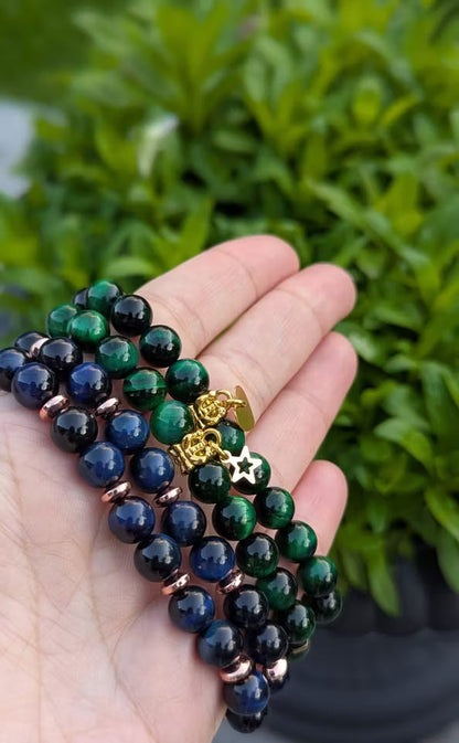 Grön tigerögastens armband med stjärna (8mm)