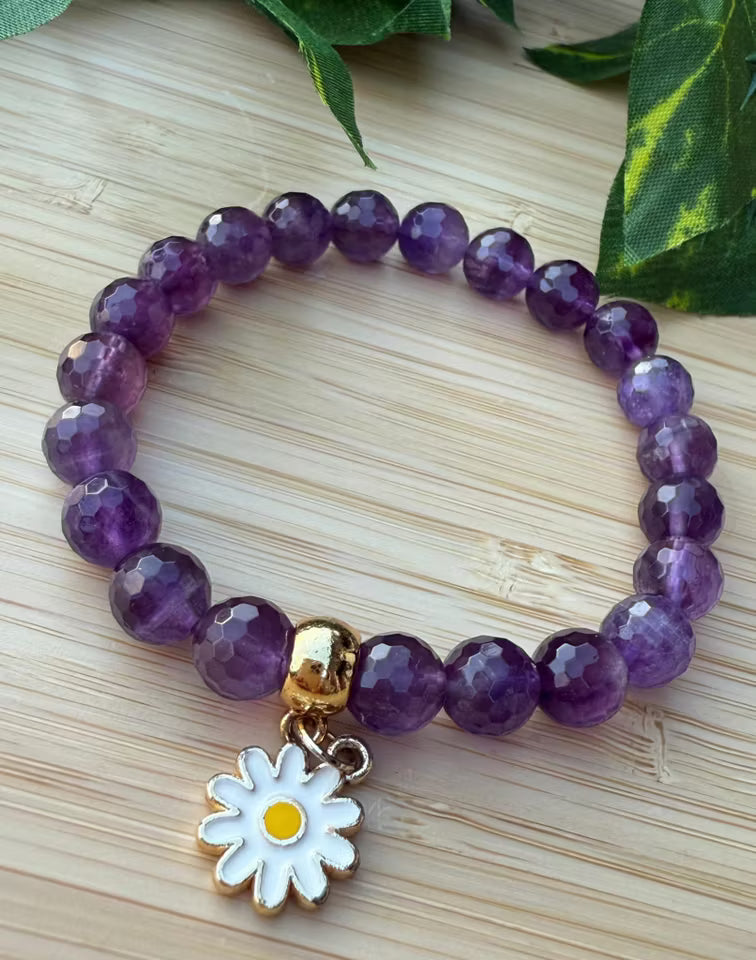 Lila ametists armband med prästkrage (8mm) (new-v3)