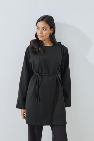 Asymmetrisk stängning svart tunik jacka (new-v3)