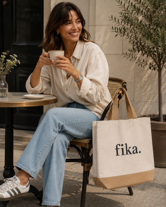 Fika Canvas Jute Väska Stor Kapacitet Miljövänlig Shoppingväska