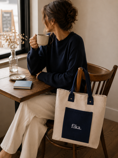 Fika Blå Canvasväska i Premiumkvalitet