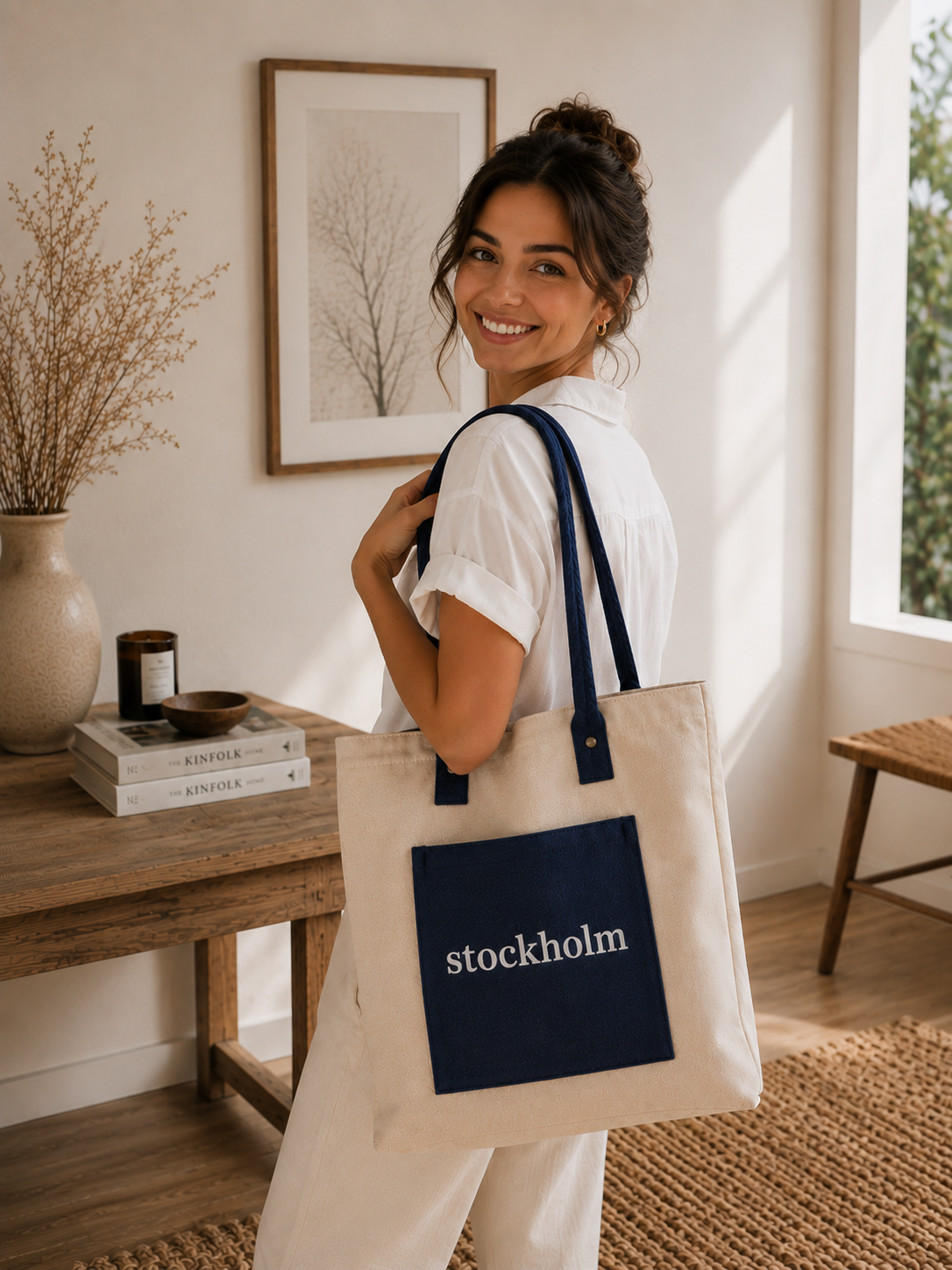 Stockholm Röd Blå Toteväska För Vardag Och Resor Med Slitstark Tygkonstruktion
