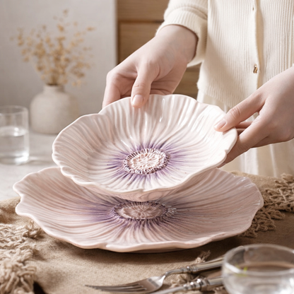 Ceramic Plate  Relief Purple Floral