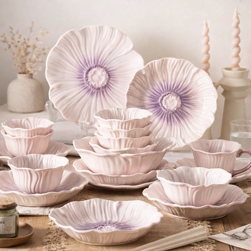 Ceramic Plate  Relief Purple Floral