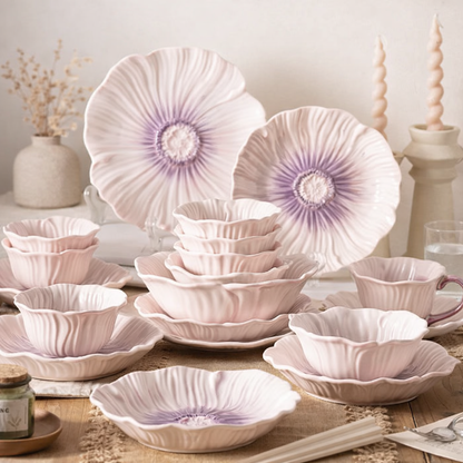 Ceramic Plate  Relief Purple Floral