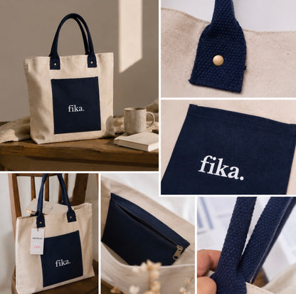 Fika Blå Canvasväska i Premiumkvalitet
