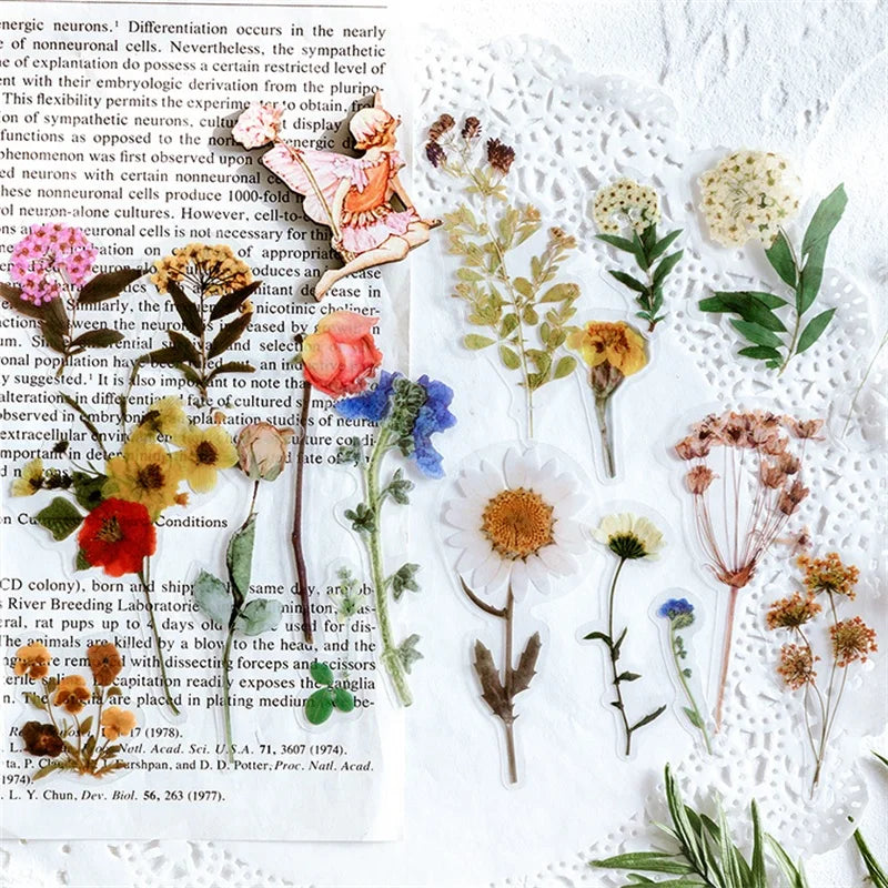 40pcs/pack PET Transparent Flowers Stickers DIY Deco Scrapbooking Junk Journal Plants Flowers Sticker Stationery Supplies