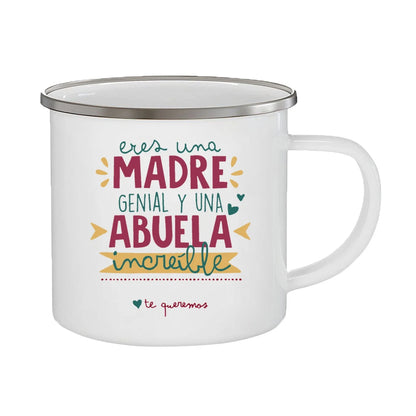 Best Grandmother in The World Spanish Print Enamel Coffee Mug Drinks Milk Cup Camping Mugs Best Birthday Holiday Gift for Abuela