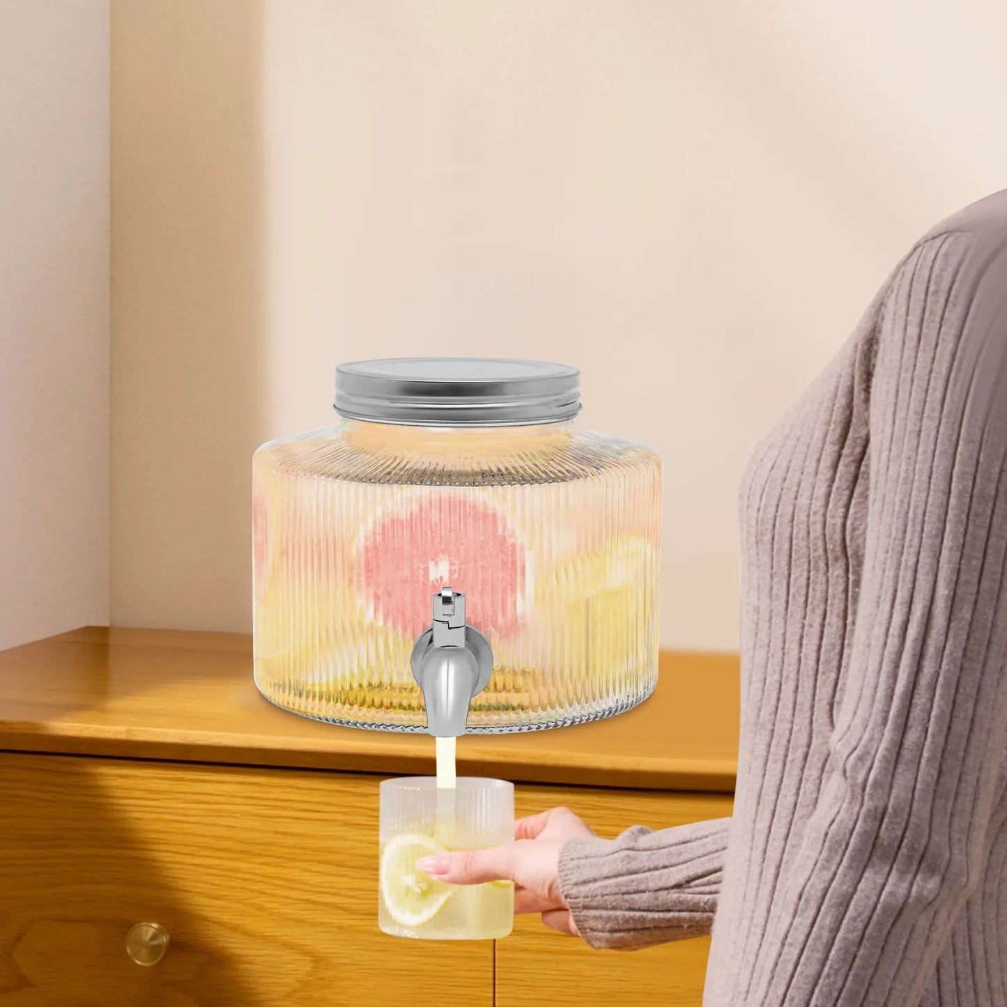 iced Beverage Dispenser 2.8L DIY Beverage Clear Glass Combined with Tap, Suitable for Refrigerators