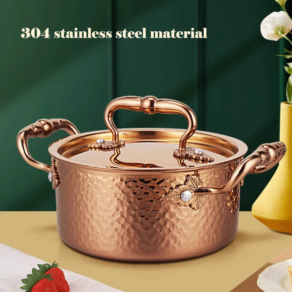 304 stainless steel double ear pot thickened hammer pattern single pot With lid Home self-service hot pot Stewed pot cookware