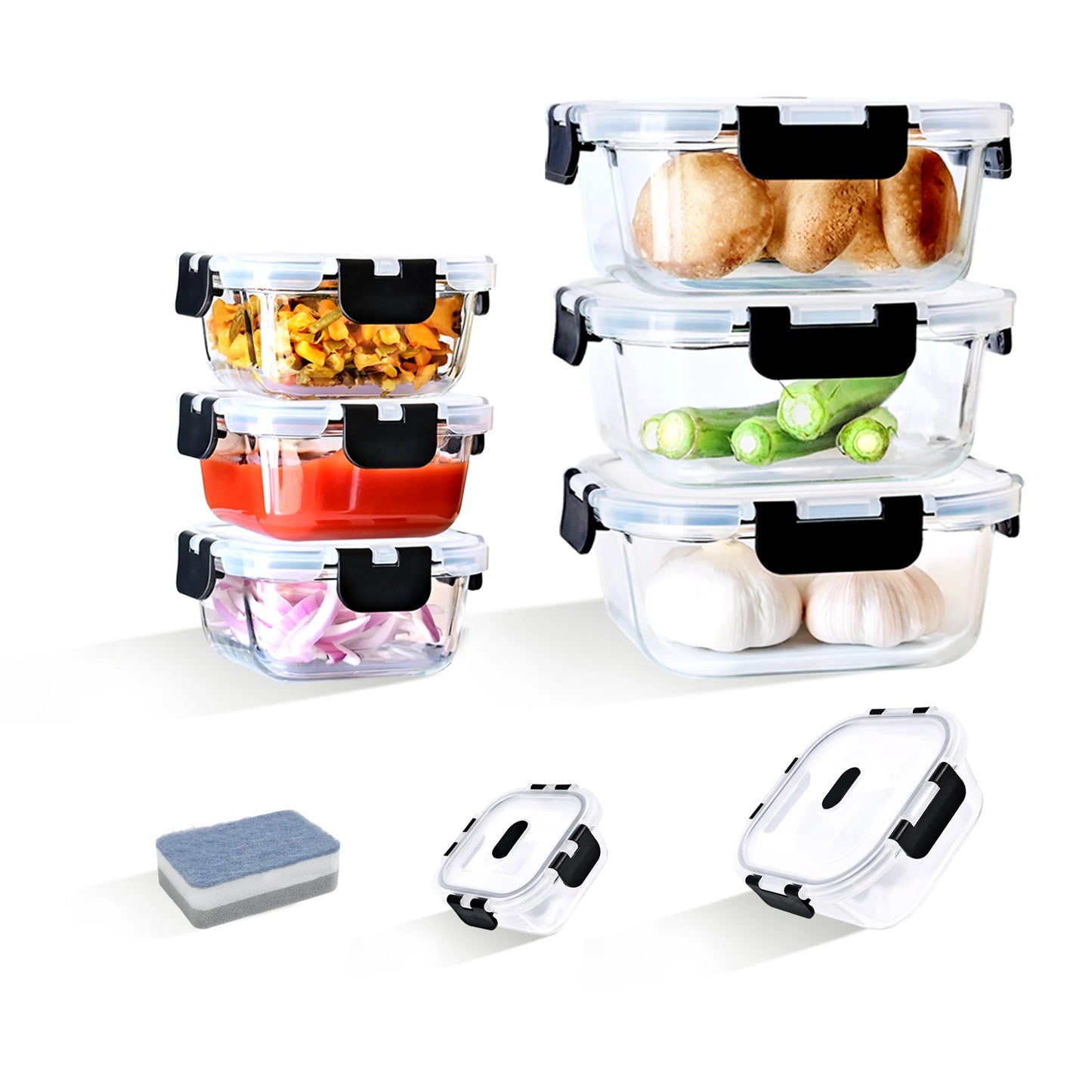 SAEIV Set of glass food storage containers with lids, airtight and leak-proof, 320/800 ml, airtight food storage containers