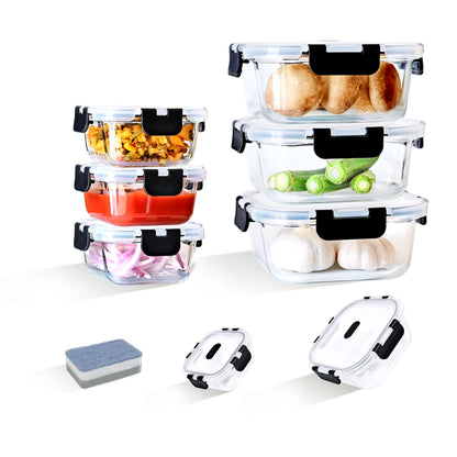 SAEIV Set of glass food storage containers with lids, airtight and leak-proof, 320/800 ml, airtight food storage containers