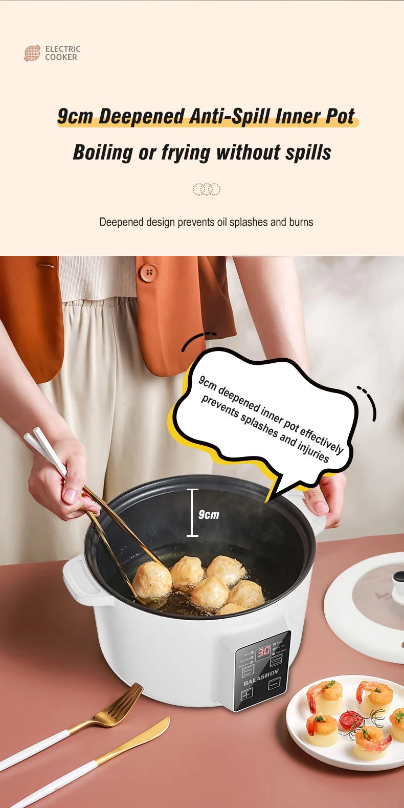 800W Electric Multifunctional Cooker Household Hot Pot Intelligent Non-stick Cookware for Kitchen Home Appliance Rice Pot 3.5L