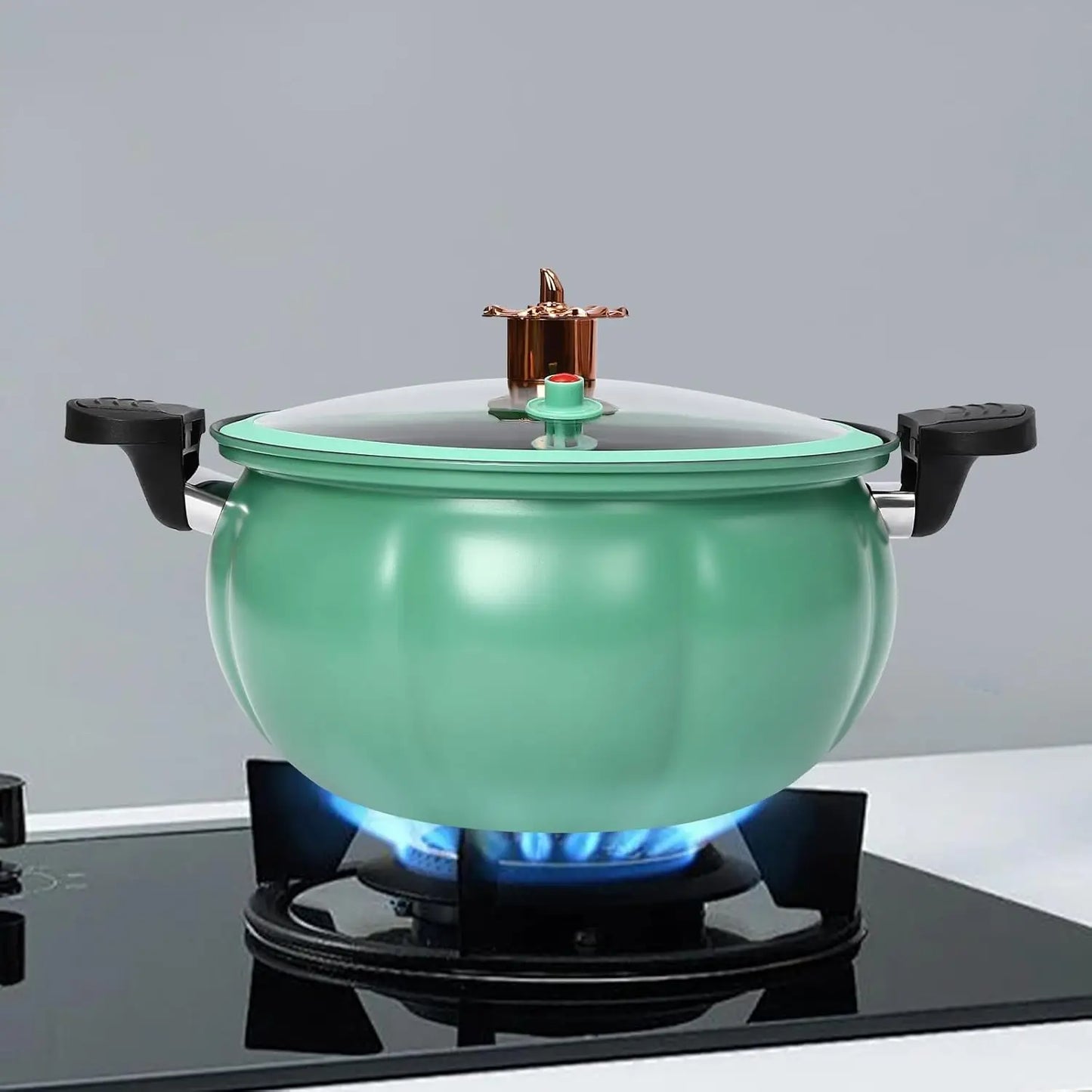 Mini Pressure Cooker,8L Multi-Function Pressure Cooking Pot,Pumpkin-Shaped Double-Handle Pressure Cooker,Dishwasher Safe (Green)