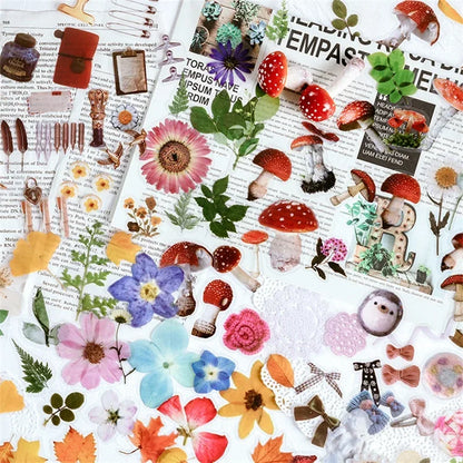 40pcs/pack PET Transparent Flowers Stickers DIY Deco Scrapbooking Junk Journal Plants Flowers Sticker Stationery Supplies