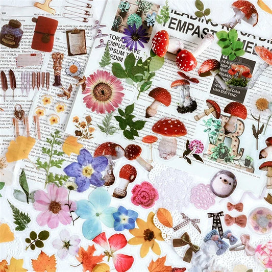 40pcs/pack PET Transparent Flowers Stickers DIY Deco Scrapbooking Junk Journal Plants Flowers Sticker Stationery Supplies