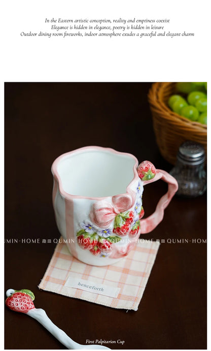 Vintage Berry Floral Bow Coffee Mug Set Creative Ceramic Tea Cup